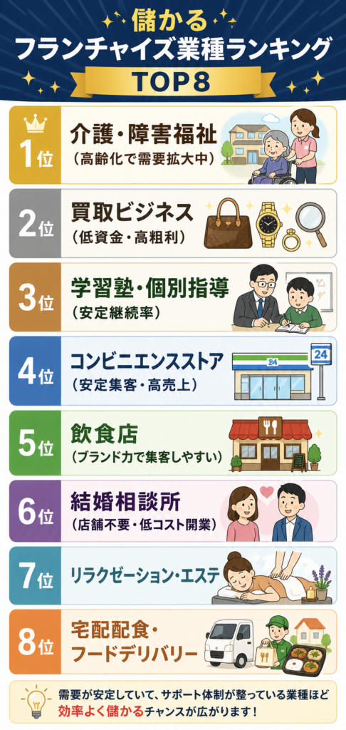儲かるフランチャイズ業種ランキングTOP8