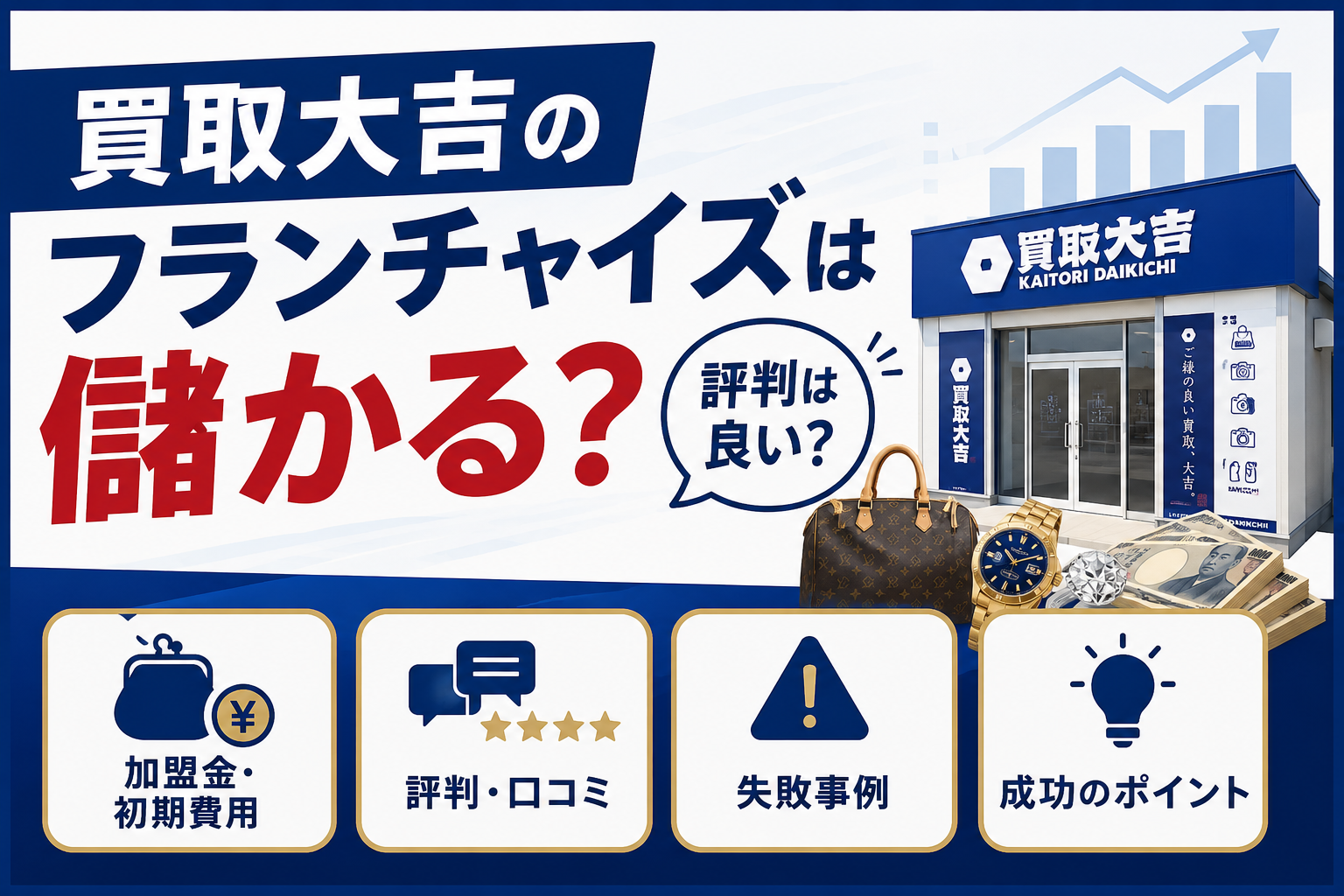 買取大吉のフランチャイズは儲かる？評判は良い？加盟金・初期費用や失敗事例も解説