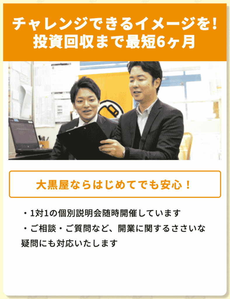 大黒屋　投資回収の目安は最短6ヶ月